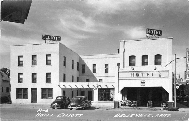 Belleville Kansas Autos Cook Hotel Elliott M-6 1951 RPPC Photo Postcard 21-6013