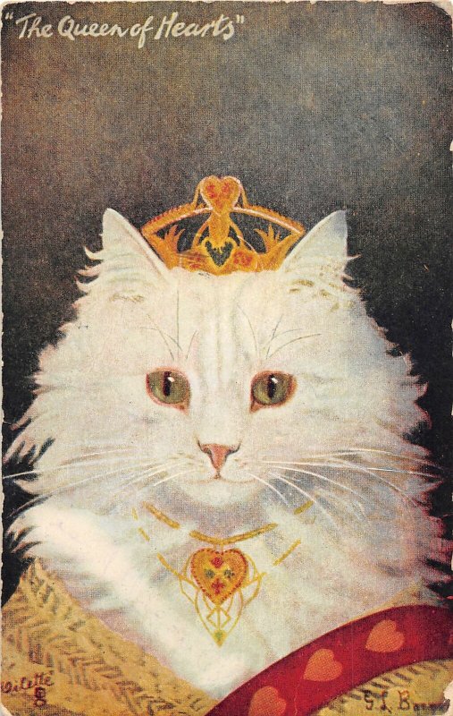 J27/ Artist Signed Postcard c1910 The Queen of Hearts Dressed Cat 199