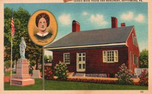 Vintage Postcard 1920's Jennie Wade House & Monument Gettysburg Pennsylvania PA