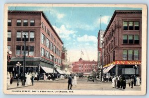 La Crosse Wisconsin Postcard Fourth St. South From Main c1920's Business Section