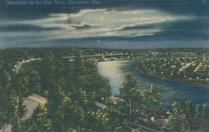 Cincinnati, Ohio - Moonlight over the Ohio River - pm 1946 - Linen