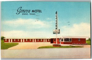 Geneva Motel, Highway So. 75 & 287 Ennis TX c1963 Vintage Postcard H28