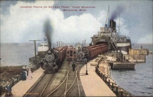 Mackinaw Michigan MI Loading Trains Railway Ferry Boat Chief Wawatam c1910 