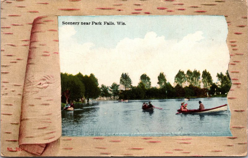 Scenery near Park Falls WI Lake Boat Postcard used 1900s/10s