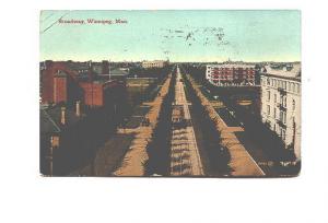 Broadway, Trolley,  Winnipeg Manitoba, Used 1913