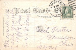 H76/ Santa Claus Christmas Postcard c1910 Chimney Kidss Tree 220