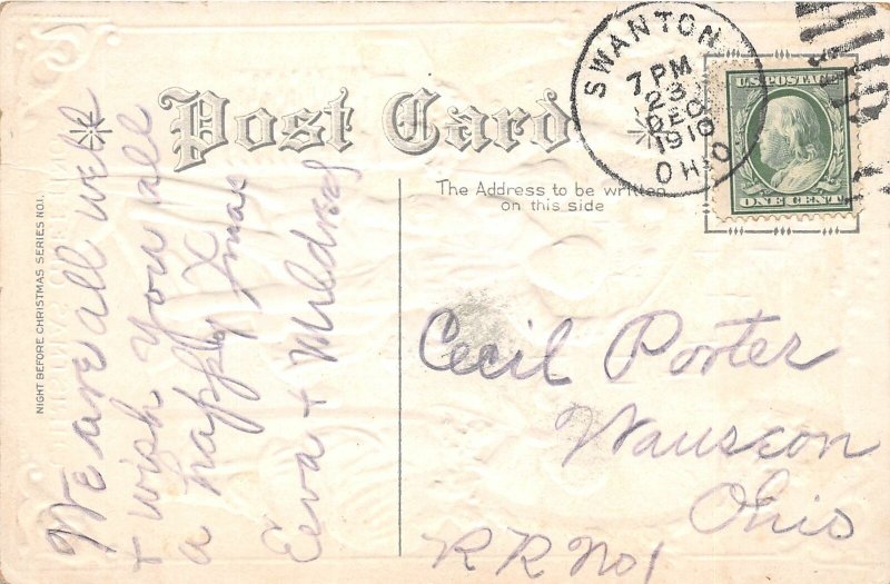 H76/ Santa Claus Christmas Postcard c1910 Chimney Kidss Tree 220