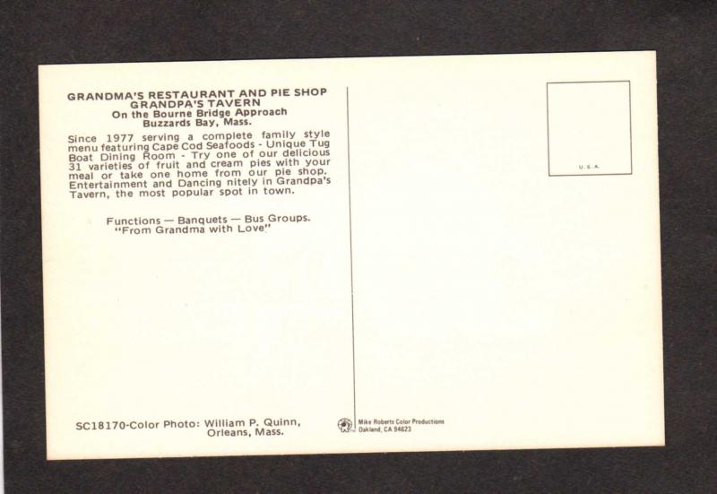 MA Grandma's Restaurant Buzzards Bay Mass Massachusetts Cape Cod Postcard