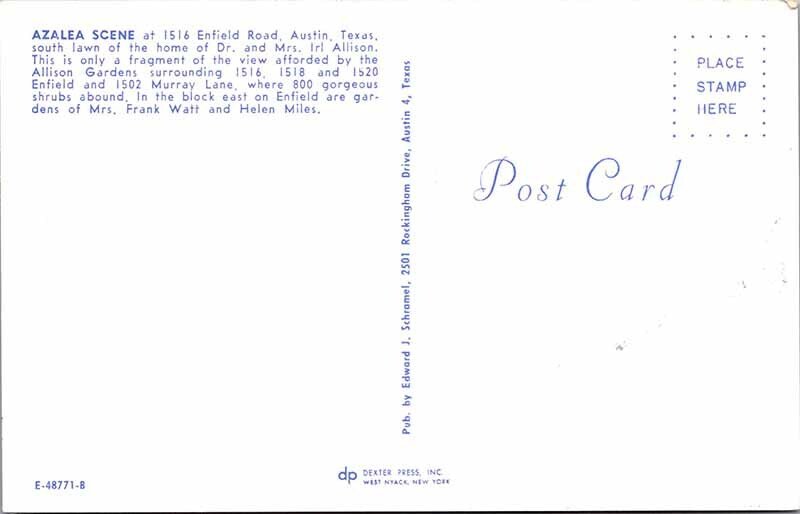 Postcard GARDEN SCENE Austin Texas TX AM0209