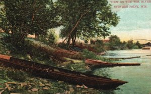 Vintage Postcard View On Wisconsin River Boating Stevens Point Wisconsin WI