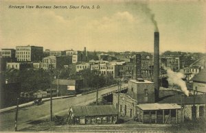 SIOUX FALLS SD~BIRDSEYE VIEW BUSINESS SECTION-FACTORY-RAILROAD-1910s POSTCARD