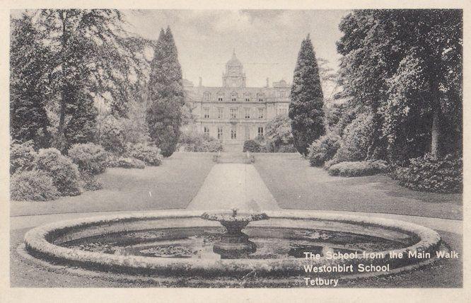 Westonbirt School Main Walk Fountain Tetbury Gloucester Old Postcard