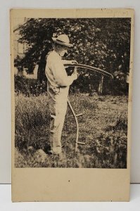 Plymouth Vermont Man with Sickle Photo Postcard B5