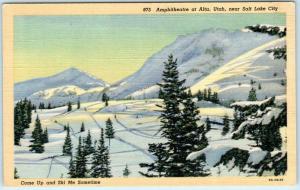 ALTA, Utah UT   AMPHITHEATRE  Come Up and Ski Me Sometime c1940s  Postcard