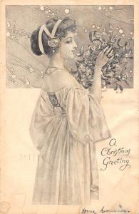 Beauty Lady Christmas Greeting Nister Woman Antique Postcard K100920