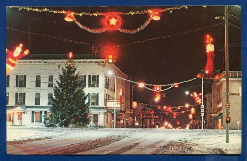 Galion Ohio Christmas Scene street view public square at night postcard