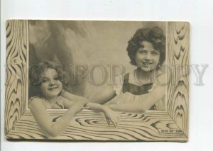 475864 Cute Girl Sisters in Window SMILE Vintage PHOTO postcard RPH #116-3104