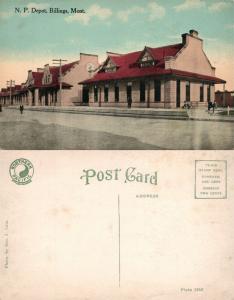 BILLINGS MT N.P. RAILWAY STATION ANTIQUE POSTCARD RAILROAD DEPOT