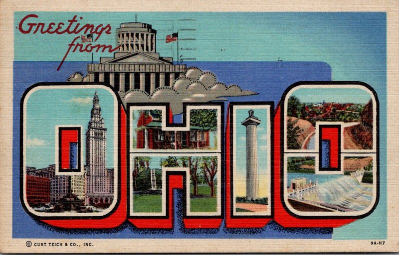 Ohio Greetings From Ohio Large Letter Linen 1946 Curteich