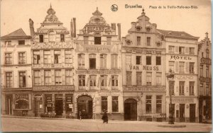 Vtg Postcard 1940s Place de la Vieille Halle aux Blés Brussels Belgium Bruxelles