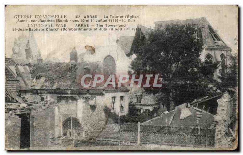 Old Postcard Arras Tower and the Church of St. John the Baptist