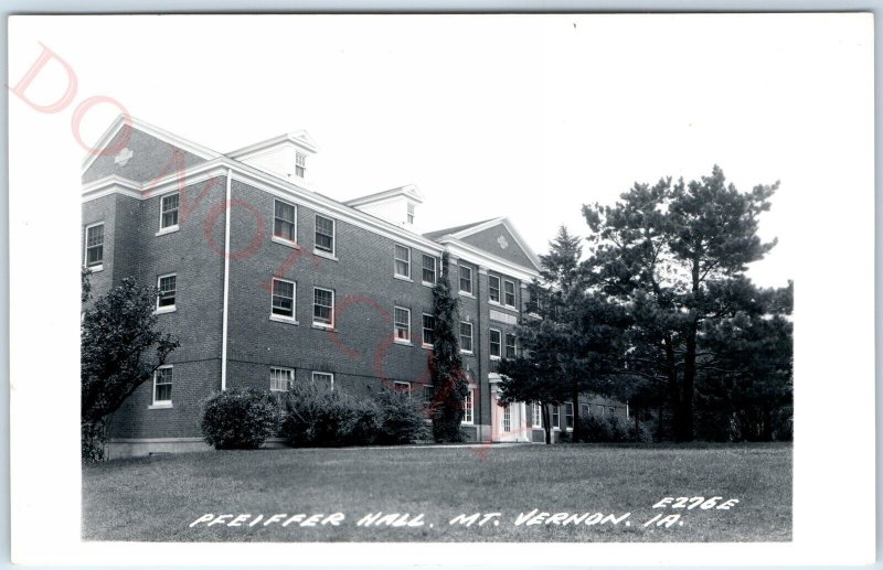 c1950s Mt. Vernon, IA RPPC Simpson College Pfeiffer Hall Building Photo PC A108