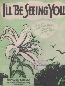 I'll Be Seeing You Sammy Fain 1930s Sheet Music