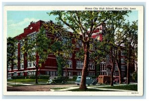 c1930's Mason City Iowa IA, High School Building Cars Street View Postcard