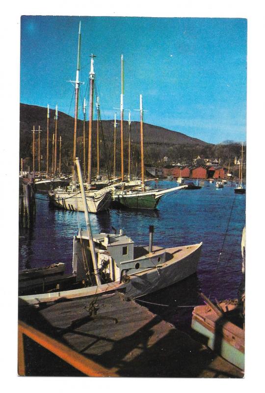 Windjammer Cruisers at Anchor Coastal Harbor Maine Sailing Boats Vntg Postcard