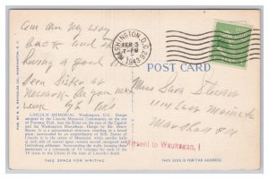 Washington D. C. Lincoln Memorial Postcard c1943 Postmark