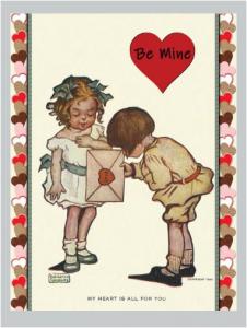 Set of 6, Valentine's Day Postcards, Little Girl Giving Valentine Be Mine Love