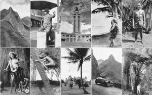 H14/ Honolulu Hawaii Postcard c1940s 10View Native Girl Autos Building