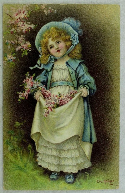 C.1910 Lovely Girl Bonnet Flower Blossom Postcard P95