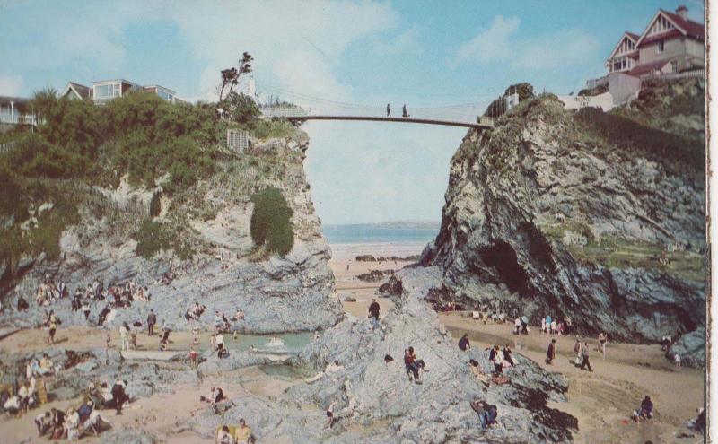 Childrens Paddling Pool Walking Dog On Bridge Newquay 1970s Postcard