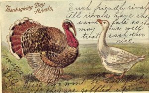 1907 Thanksgiving Postcard - Turkey and Goose