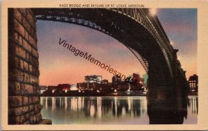 Eads Bridge and Skyline of St. Louis MO Postcard PC295