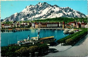 VINTAGE POSTCARD VIEW OF LAKE LUCERNE AND MOUNT PILATUS SWITZERLAND CHROME