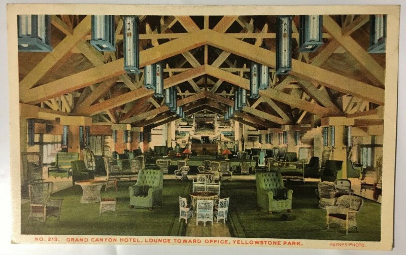 Grand Canyon Hotel Yellowstone Park Wyoming Postcard Haynes Lounge