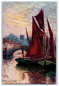 c1910 Picturesque Suffolk Stoke Bridge Ipswich England Oilette Tuck Art Postcard