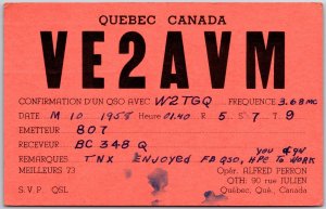 1958 QSL Radio Card VE2AVM Quebec Canada Amateur Radio Station Posted Postcard