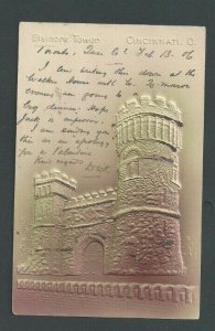 1906 Post Card Cincinnati OH Elsinore Tower Mauve W/Glitter Airbrushed Embossed