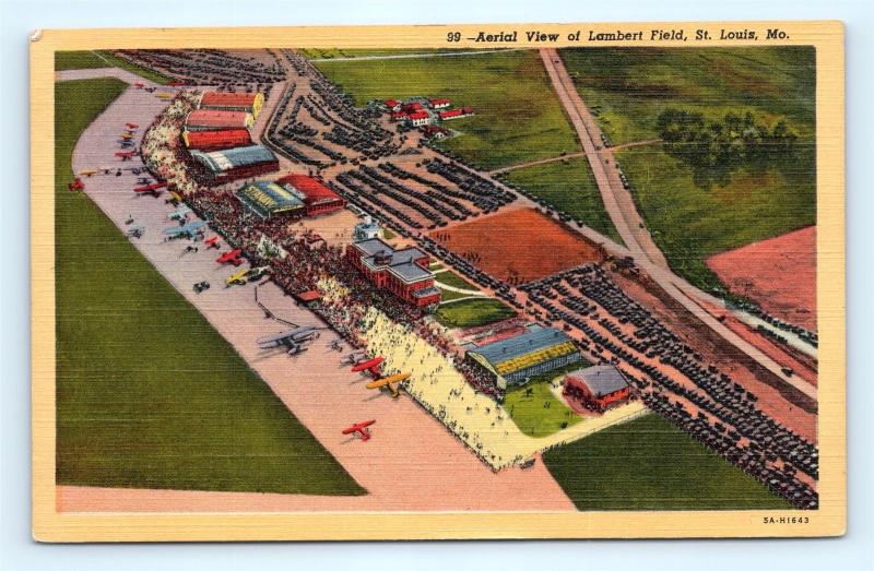 Postcard MO St. Louis Aerial View of Lambert Field Vintage Linen H16