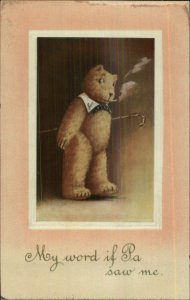 Fantasy Teddy Bear Cane & Tie Smoking Cigarette BB London Series Postcard G19