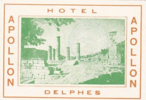 Greece Delphes Hotel Apollon Vintage Luggage Label lbl0103
