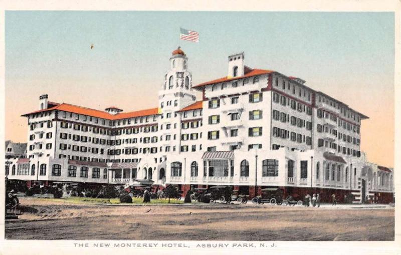 Asbury Park New Jersey New Monterey Hotel Street View Antique Postcard K49885