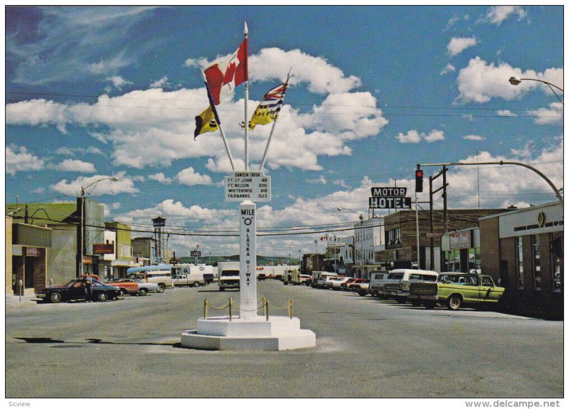 Mile Zero of the Alaska Highway, Classic Cars, Store Fronts, DAWSON CREEK, Br...