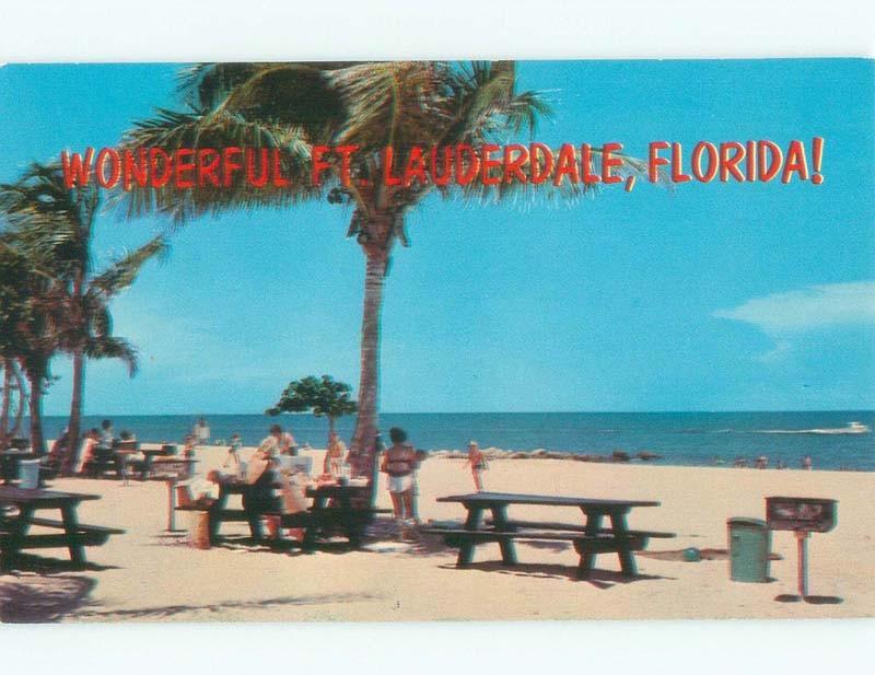 Unused Pre-1980 PICNIC TABLES AT BEACH Fort Lauderdale Florida FL d6778