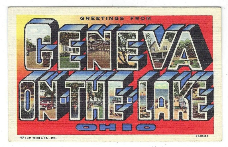 Vintage Large Letter linen, Greetings from Geneva-On-The-Lake, Ohio 