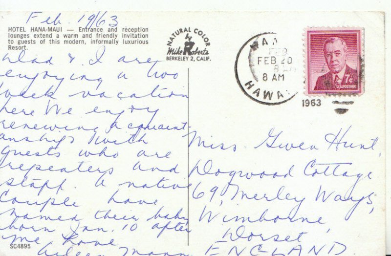 Genealogy Postcard -Gwen  Hunt - 69 Merley Ways -  Wimborne - Dorset - Ref 9770A