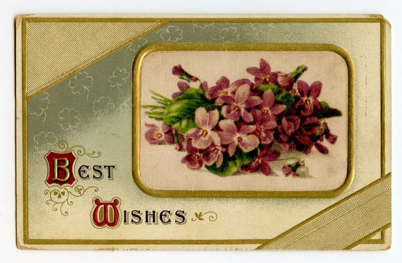 Postcard Best Wishes Purple Flowers Embossed Standard View Card